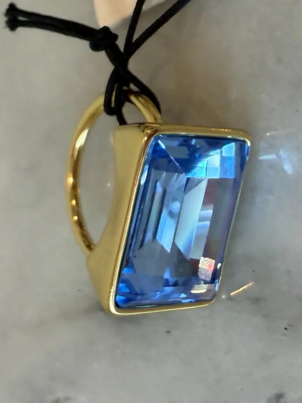 NWT Piper K 14K Gold Plate East-West Rectangular Baby Blue Crystal Ring
